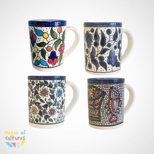 Handmade Ceramic Mug From Hebron – Painted Multicolor Coffee Tea Cup With Aladdin Design