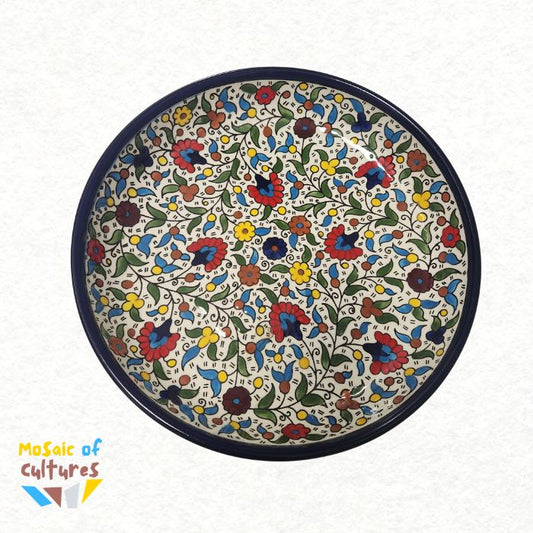 Round Serving Dish — Hand-Painted Hebron Ceramic | Large & Extra Large